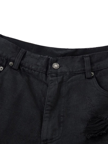 Distressed Ripped Black Denim Shorts