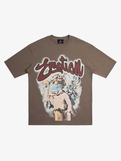 Retro Blindfold Angel Rhinestone Letter Graphic T-Shirt