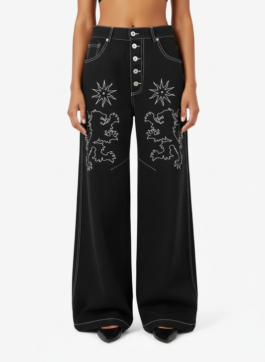 Heavy Contrast Thread Embroidered Multi-Button Jeans
