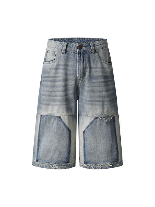 Thesupermade American Vintage Washed Patchwork Raw Edge Cropped Jeans