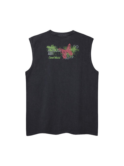 Distressed Graphic Butterfly Print Vest