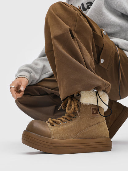 Winter Warmth High-Top Sneaker Boots with Fuzzy Collar