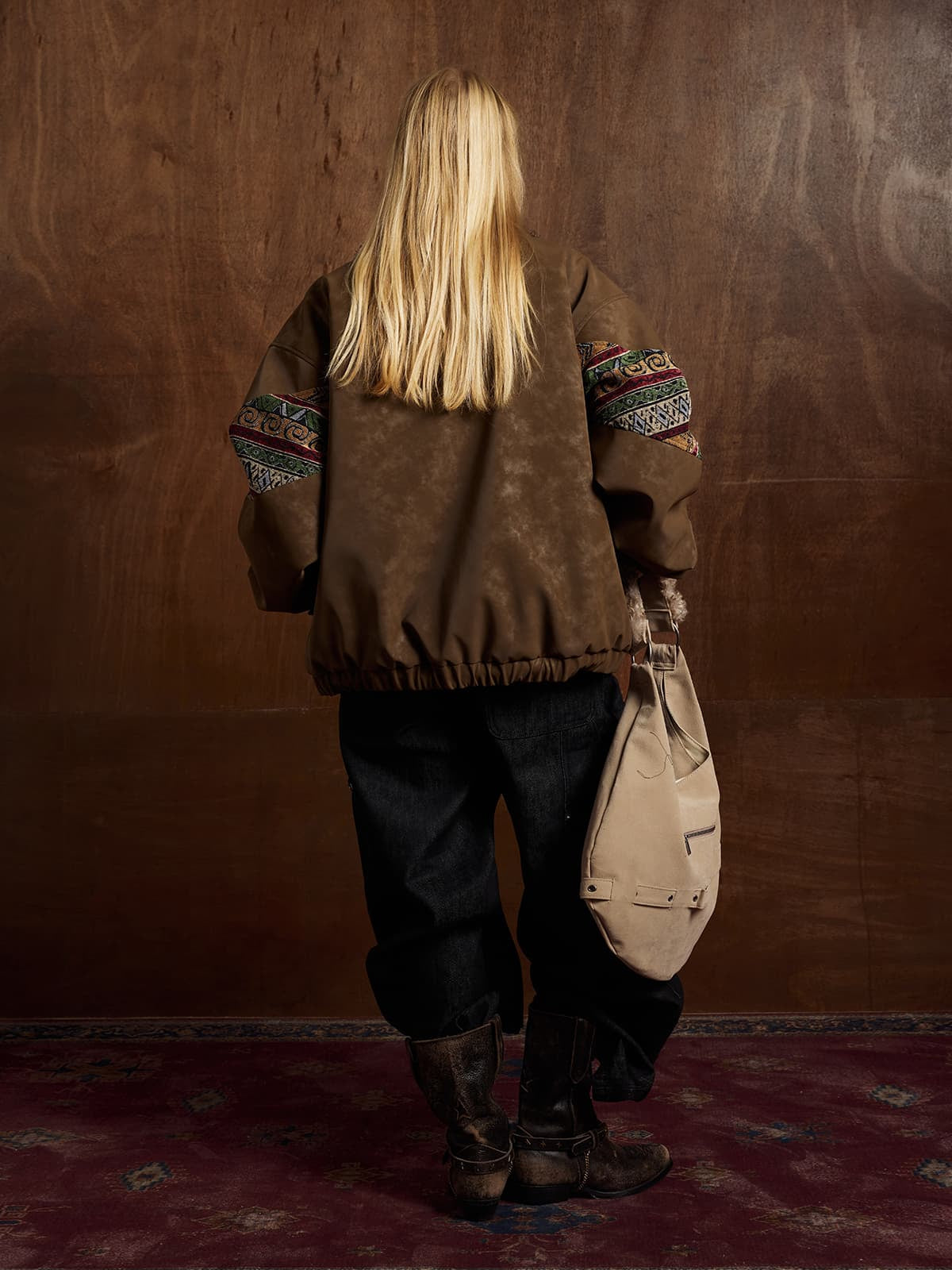 Thesupermade Webbing Stitching Leather And Lambskin Cotton Coat