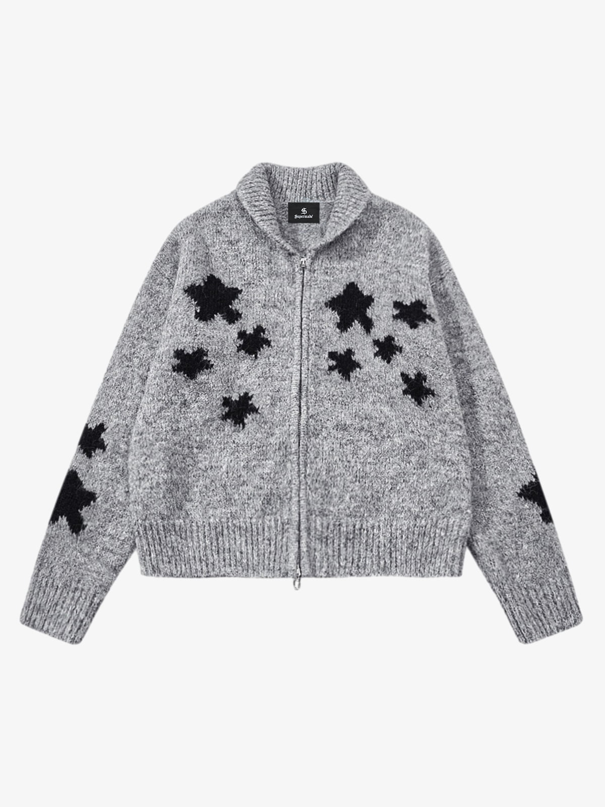 Stylish Star Pattern Zip-Up Knit Cardigan for Women