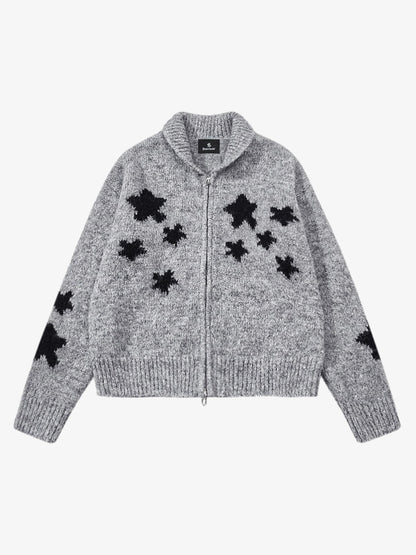 Stylish Star Pattern Zip-Up Knit Cardigan for Women