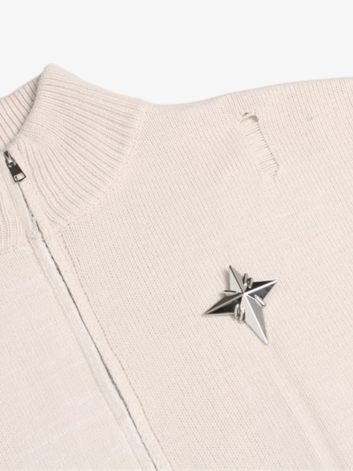 Stylish Star-Embellished Zip-Up Knit Sweater for Casual Elegance
