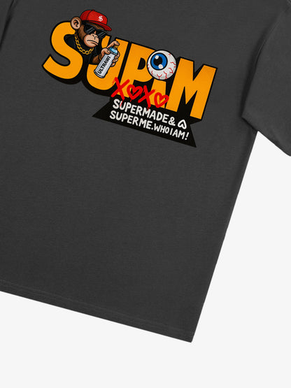 Supermade Trendy Hip-Hop Monkey Graffiti Font T-Shirt