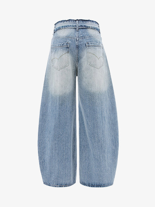 Vintage Washed Patchwork Distressed Scimitar Jeans