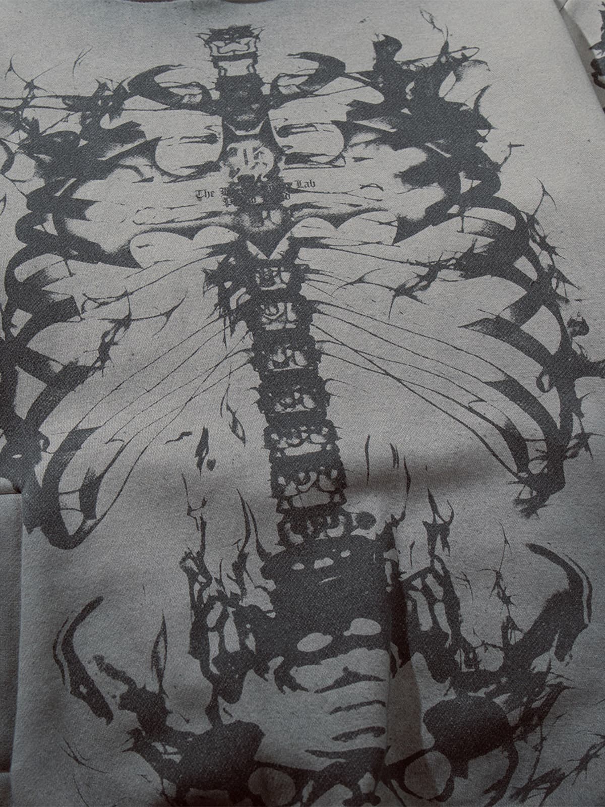 Street Washed Distressed Dark Skeletons Print Hoodie