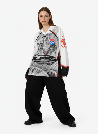 Retro Cat Digital Print Long Sleeve Jersey T-Shirt