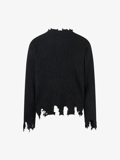 Distressed Ribbed Henley Sweater for Casual Elegance