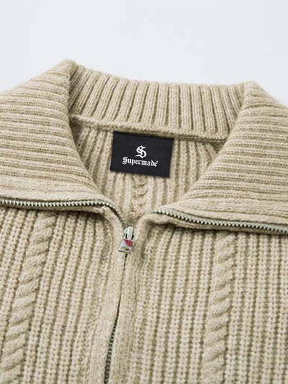 Cable Knit Zip-Up Sweater Jacket for Cozy Elegance