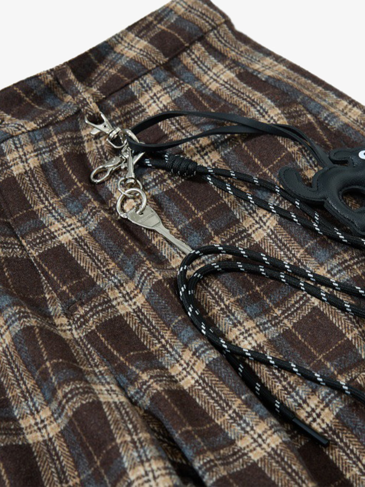 Plaid Jacket with Zipper Detail and Keychain Accessory