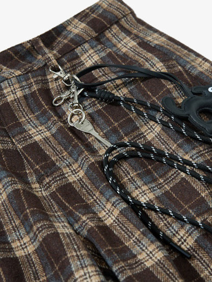 Plaid Jacket with Zipper Detail and Keychain Accessory