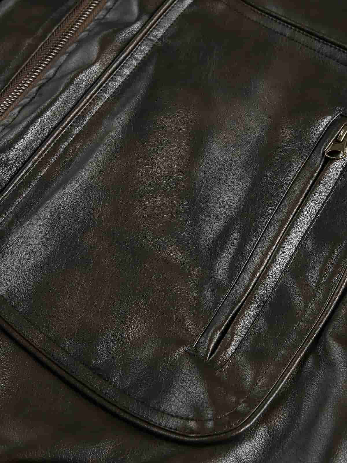 Thesupermade American Retro PU Leather Stand Collar Workwear Motorcycle Vest