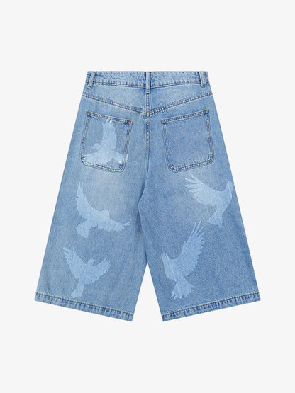 Stylish Denim Shorts with Flying Bird Prints for Summer Outfits