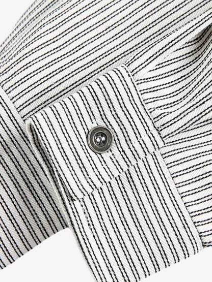 Striped Button-Up Shirt with Graphic Pocket Design