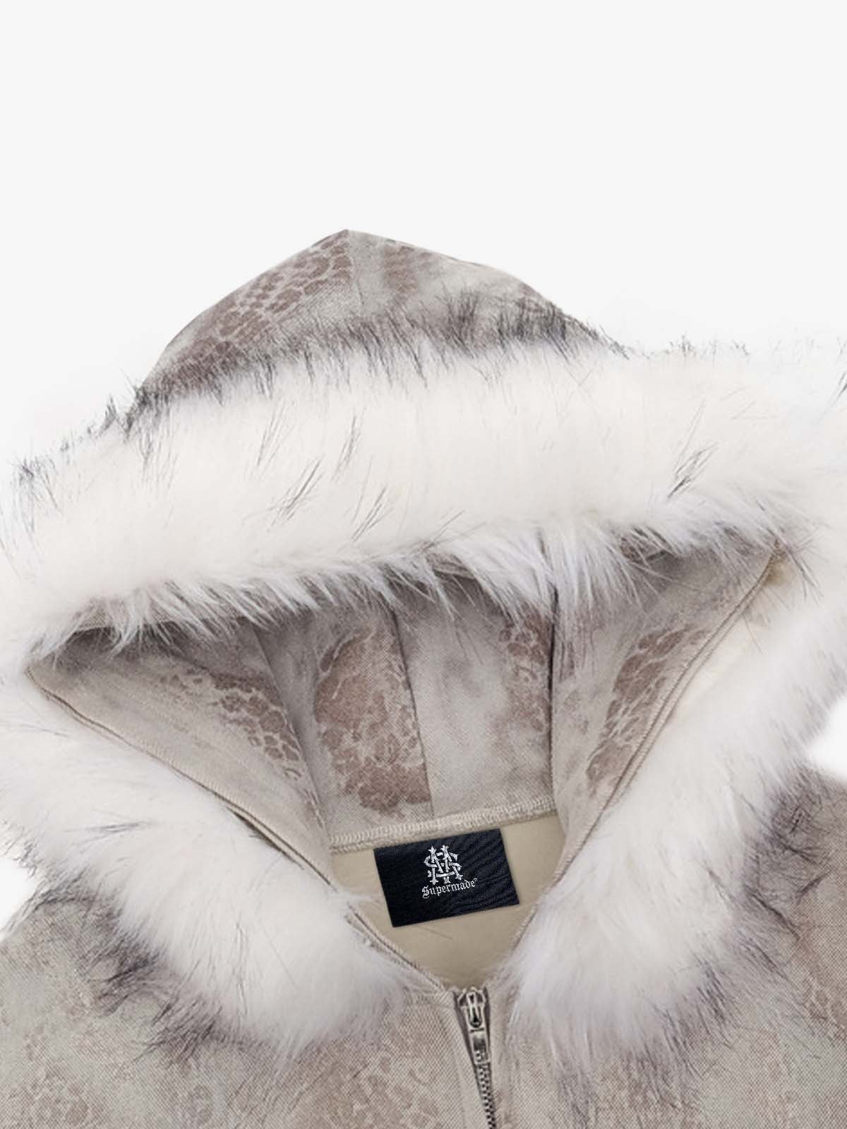 Leopard Print Hooded Jacket with Faux Fur Trim - Stylish and Warm Winter Outerwear