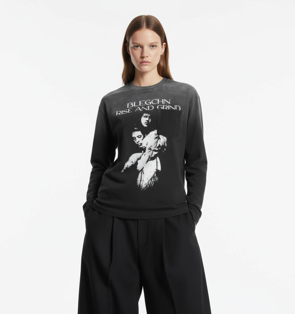 Portrait Pocket Ripped Long Sleeve T-Shirt