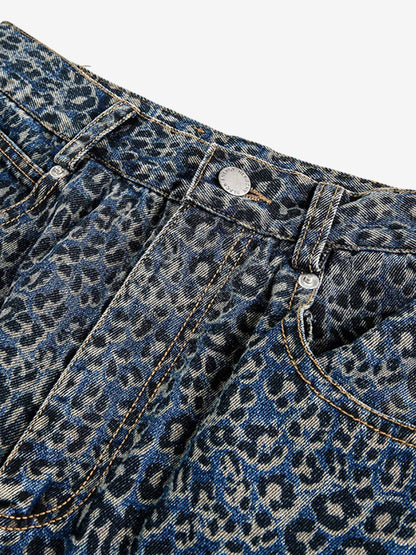 Street Leopard Print Barrel Jeans