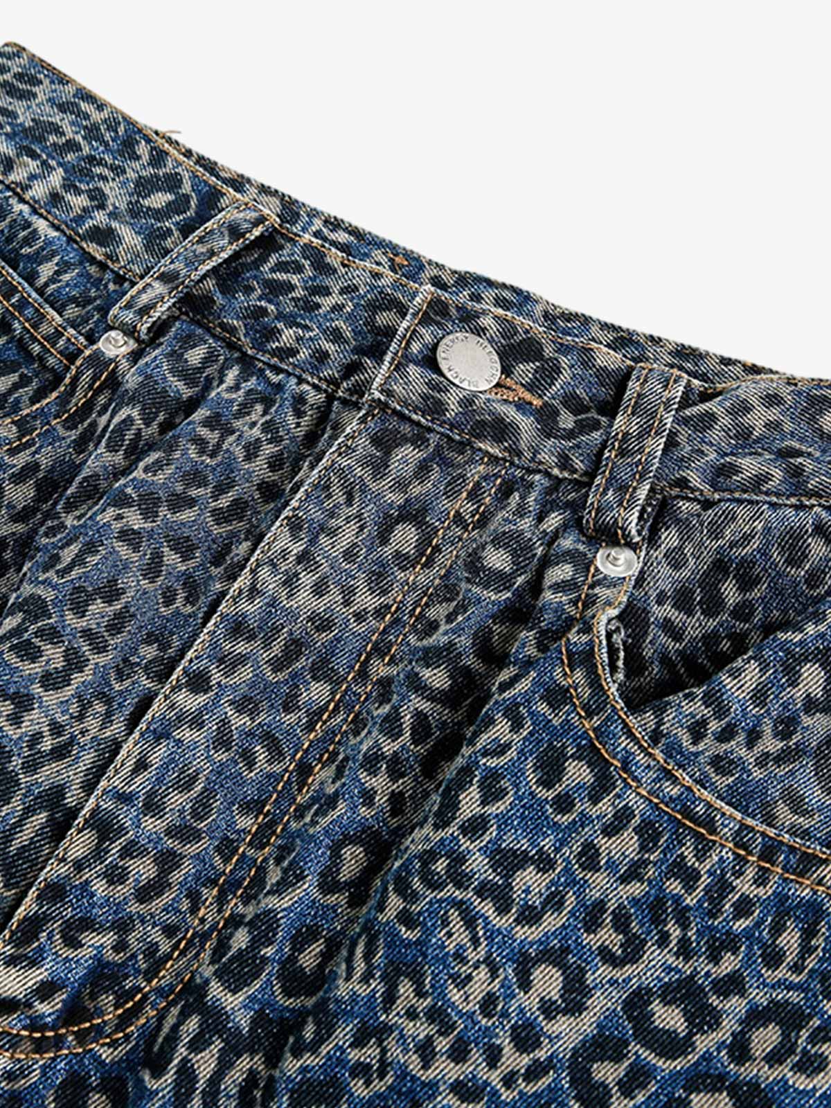 Street Leopard Print Barrel Jeans