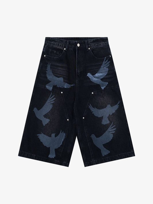 Stylish Denim Shorts with Flying Bird Prints for Summer Outfits