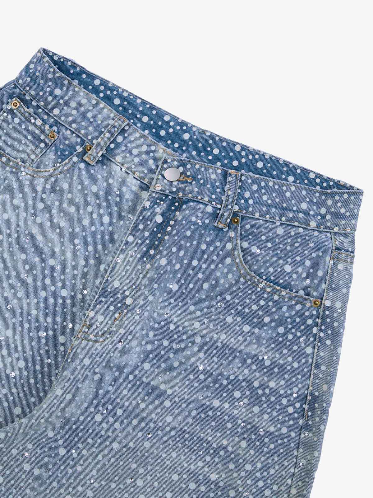 Thesupermade Ink Splashed Hotfix Rhinestone Baggy Jeans - 2306