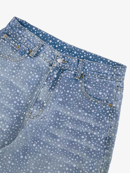 Thesupermade Ink Splashed Hotfix Rhinestone Baggy Jeans - 2306