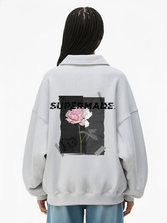 Thesupermade White and Gray POLO Sweatshirt Deconstructs and Reshapes Time Glitch Art Applique