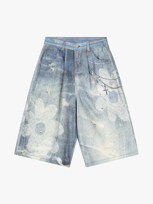 Hand-Painted Floral Denim Shorts for Summer Fashion