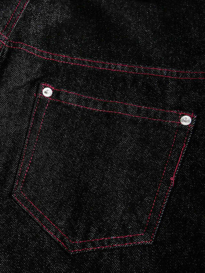 Street Culottes Red Stitching Barrel Jeans