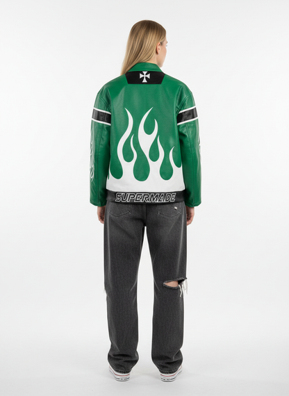 Thesupermade Vintage Biker Style Embroidered Leather Jacket - 1746