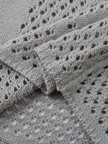 Openwork Knit Short-Sleeve Sweater