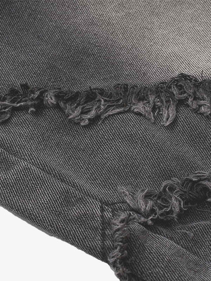 Washed Distressed Raw Edge Barrel Jeans - 2402