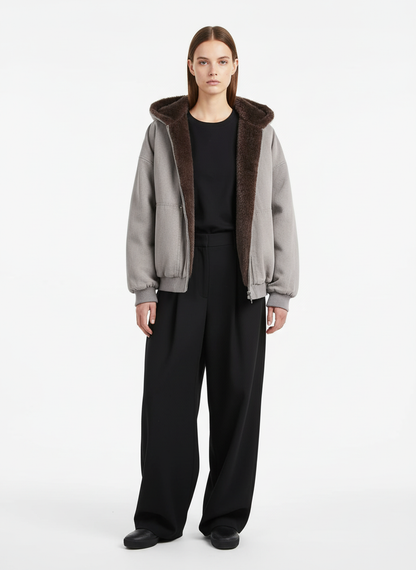 Thesupermade Fur Hooded Zip Up Quilted Jacket - 2510