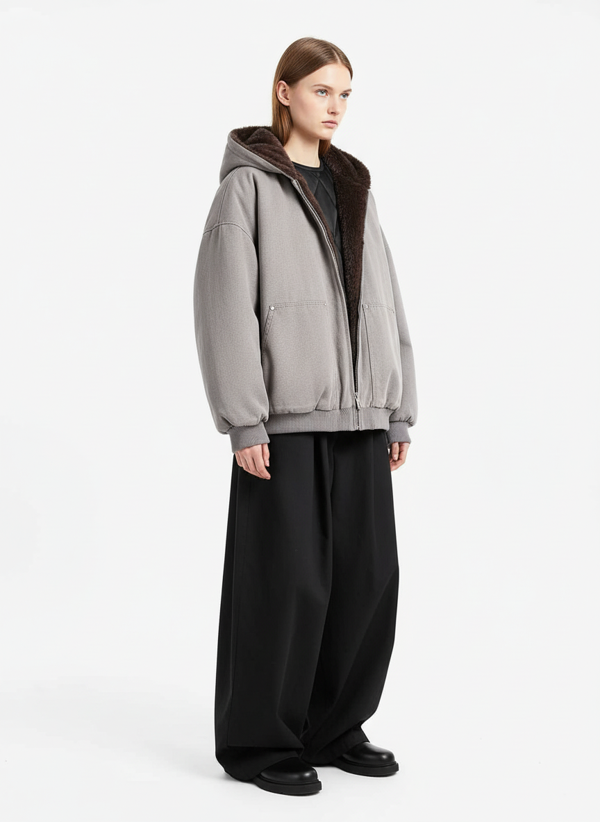 Thesupermade Fur Hooded Zip Up Quilted Jacket - 2510