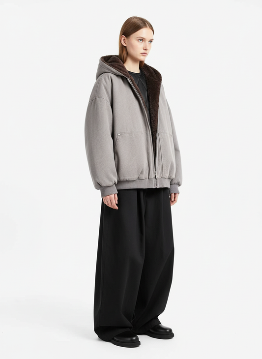 Thesupermade Fur Hooded Zip Up Quilted Jacket - 2510