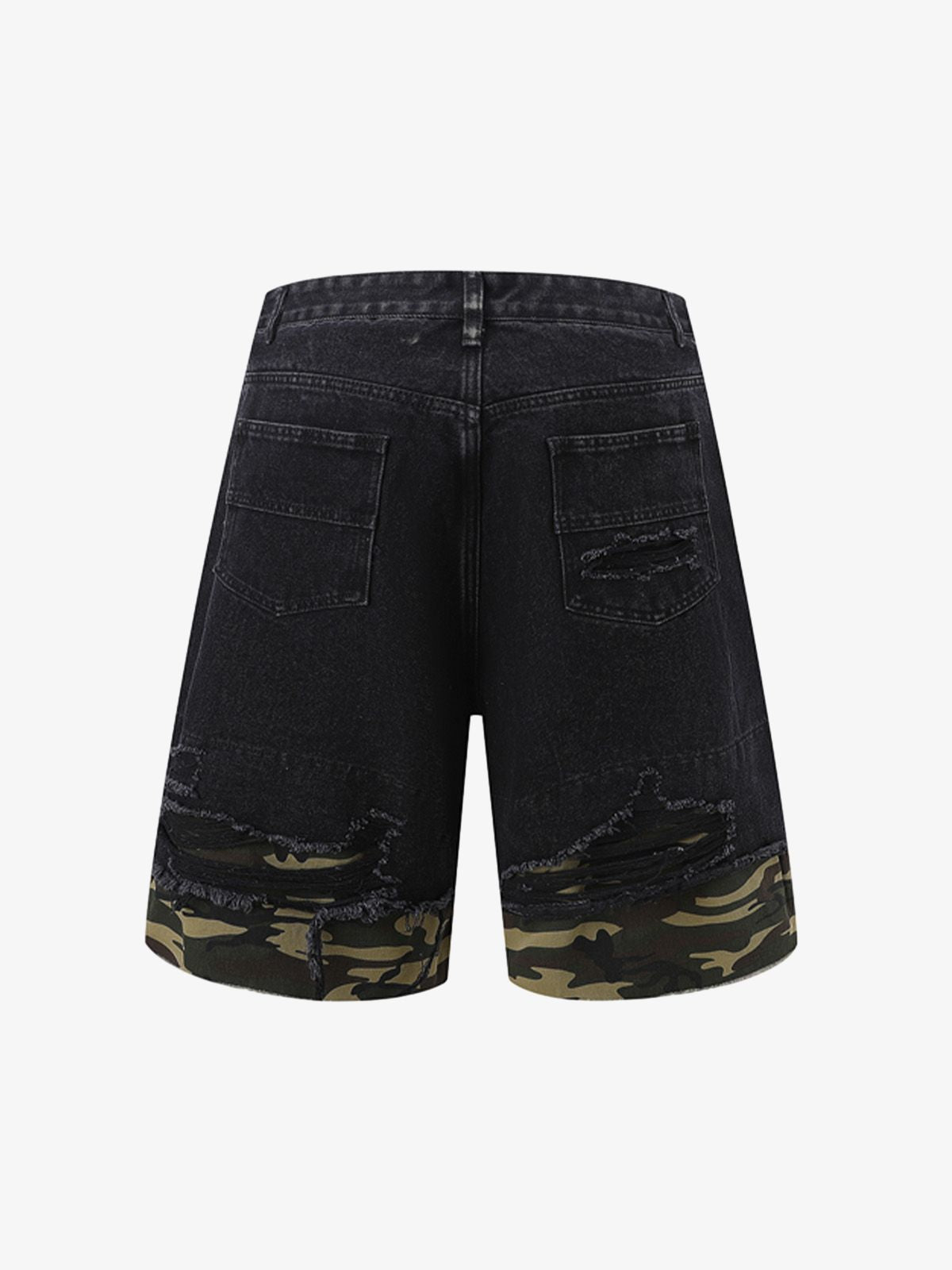 Thesupermade Patchwork Camouflage Ripped Shirt Jorts Denim Suit