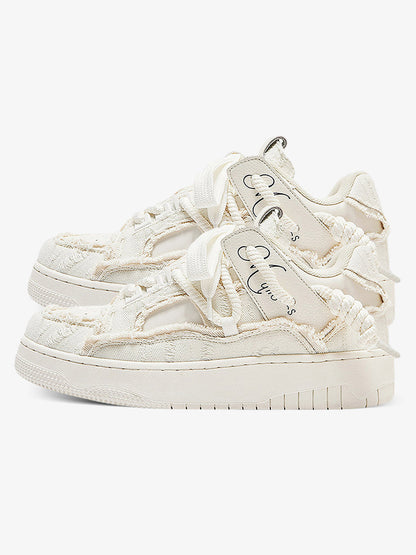 Rubber Sole Contrast Color Destruction Tassel Sneakers - 2356