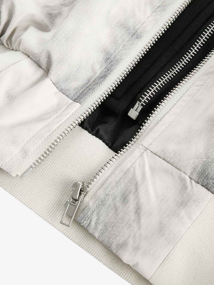 Patchwork Faux Two-Piece Gradient Hooded Bomber Jacket