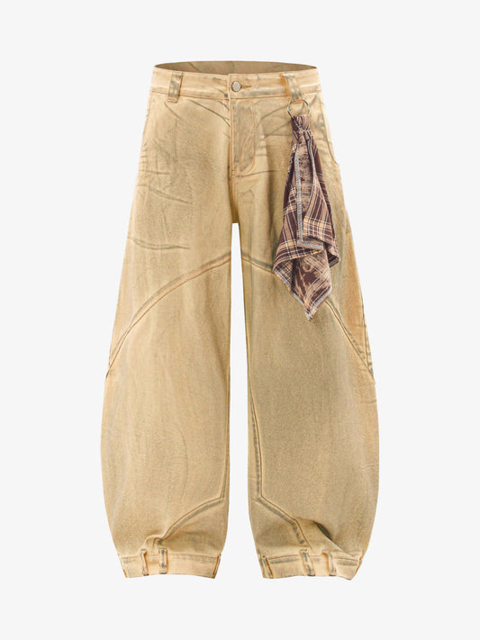 Washed Distressed Detachable Scarf Barrel Jeans