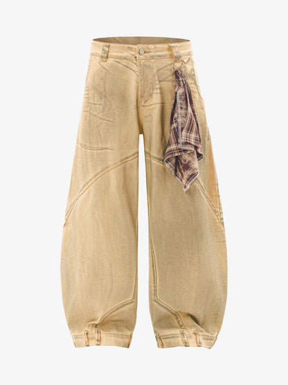 Washed Distressed Detachable Scarf Barrel Jeans