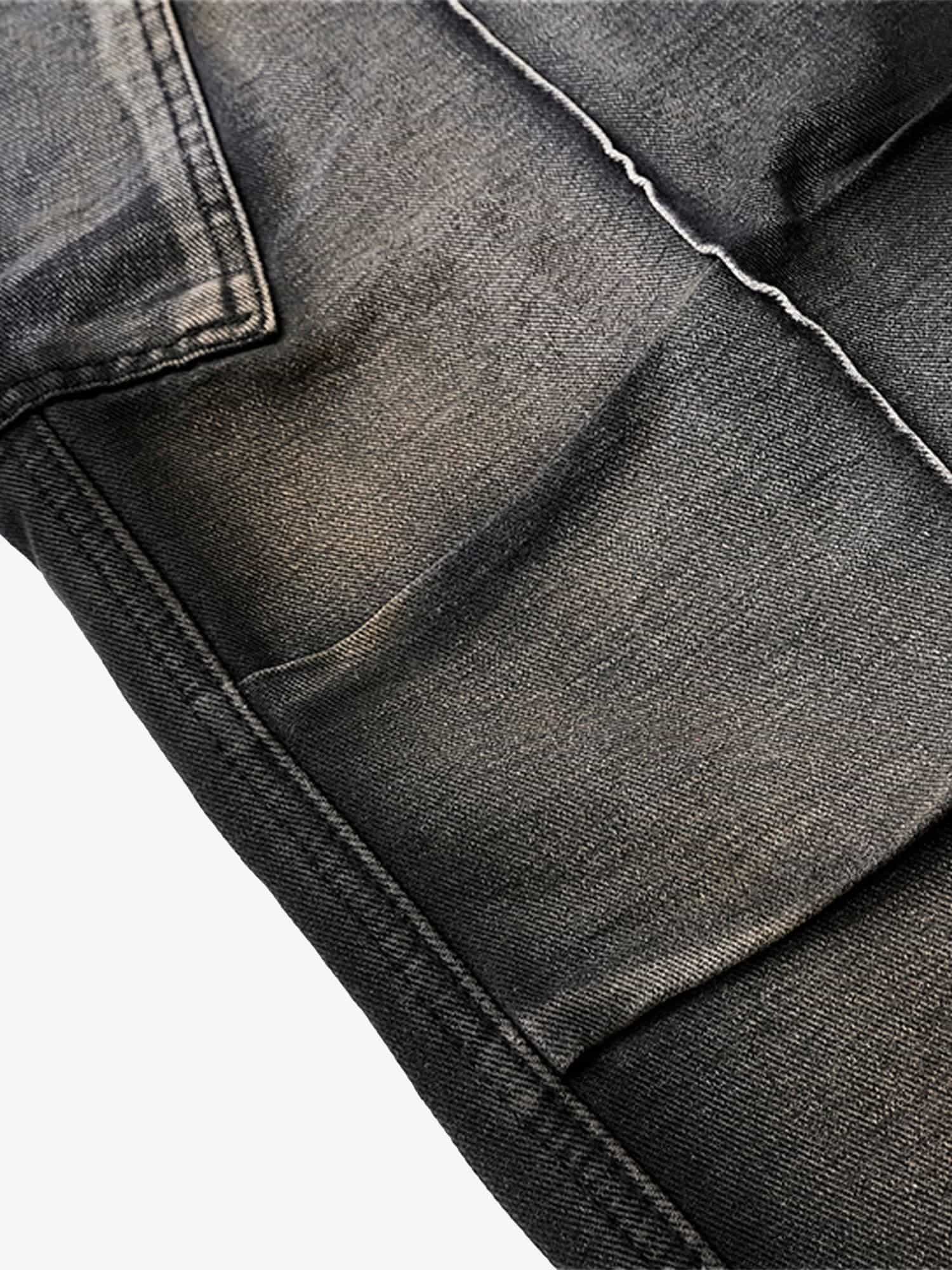 Washed Distressed Pleated Cargo Jeans