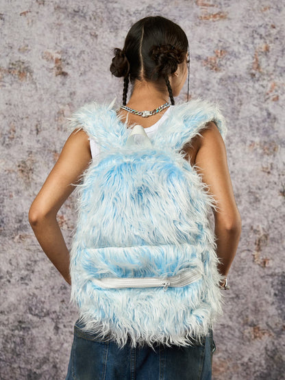 Snow Monster Contrast Ice Blue Furry Backpack