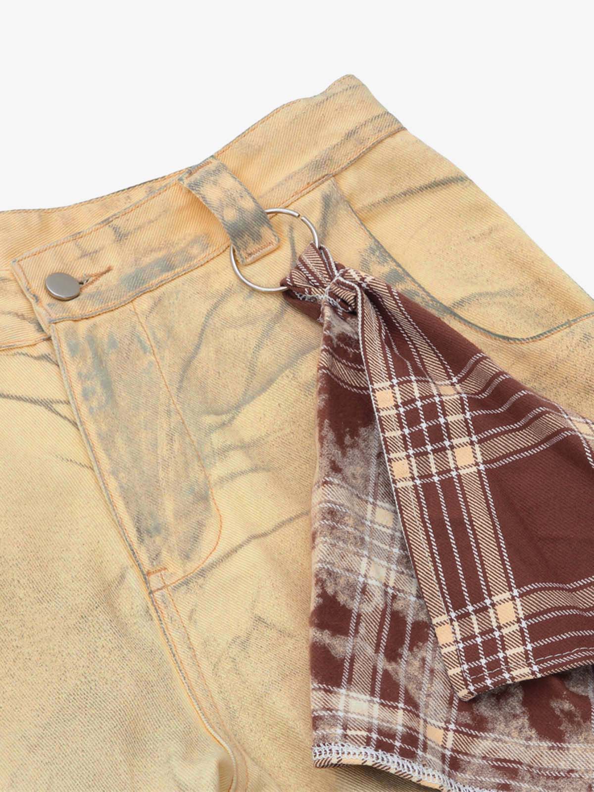Washed Distressed Detachable Scarf Barrel Jeans