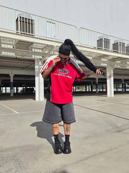 Color-Blocked Strip Racing T-shirt - 2076