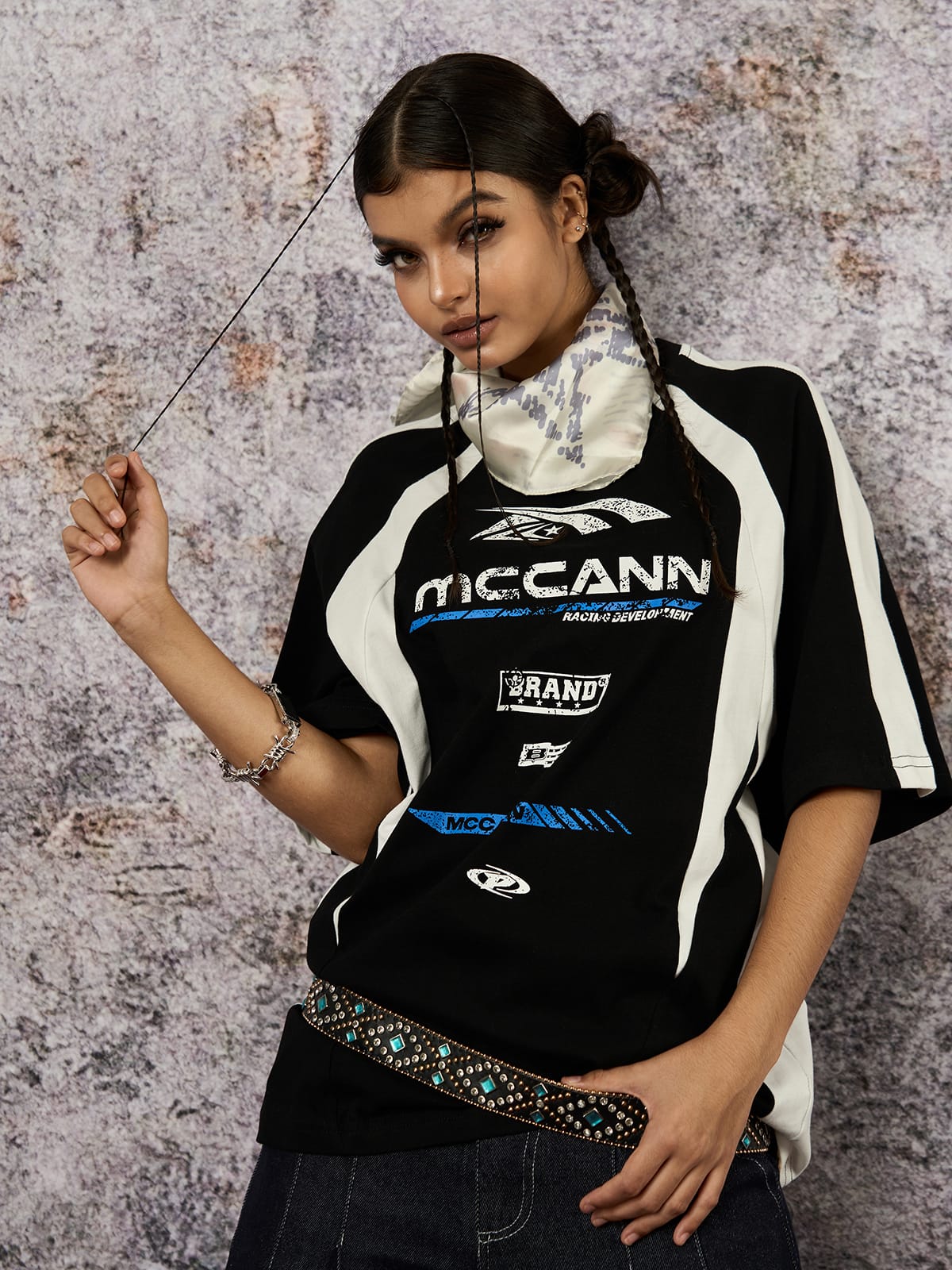 Contrast Color Motorcycle Print T-shirt - 2325