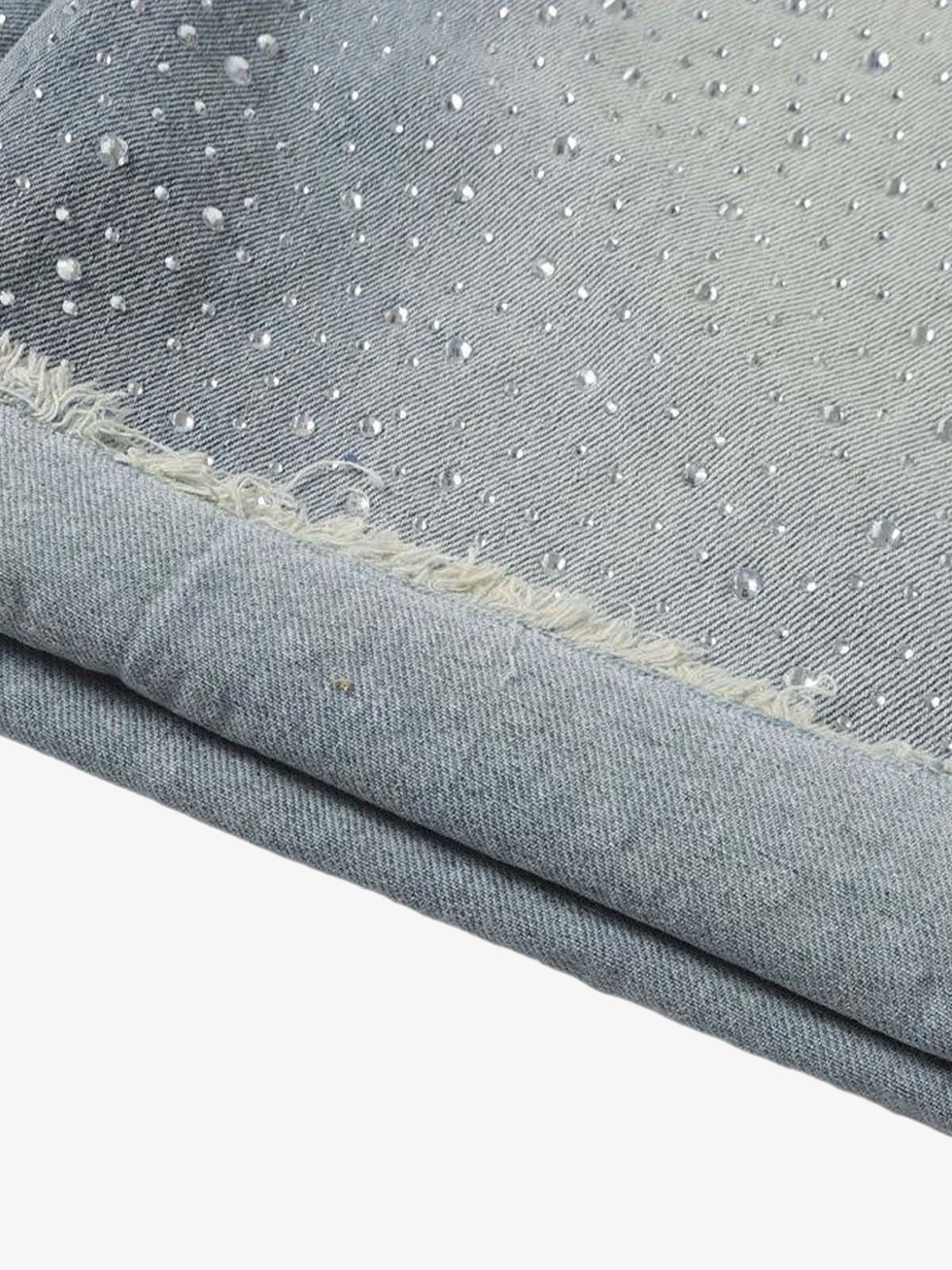 Distressed Rhinestone Denim Jorts - 2454