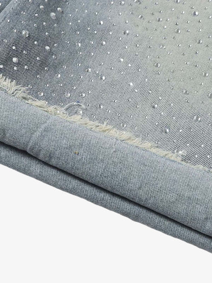 Distressed Rhinestone Denim Jorts - 2454