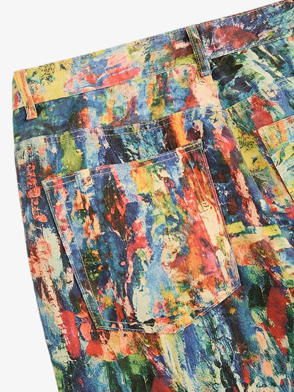 Street Oil Painting Color Straight Jeans - 2348